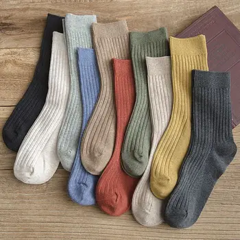 10 Пар женских однотонных носков средней длины, винтажные носки