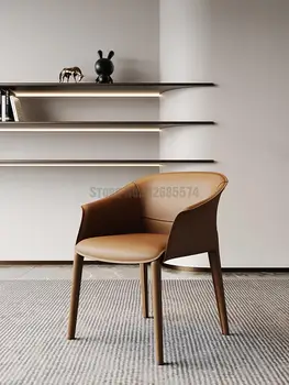 Обеденный стул с кожаным седлом, Современный минималистский обеденный стул в скандинавском стиле с роскошным подлокотником, Итальянский Минималистский Дизайнерский стул для кабинета