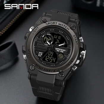 SANDA Люксовый бренд Мужские часы с двойным дисплеем Многофункциональный хронограф Спортивные часы на открытом воздухе для мужчин Военные часы 30 м Водонепроницаемые