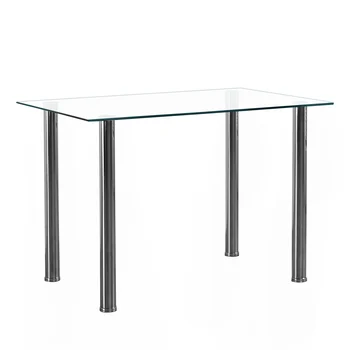 простой прямоугольный столик с цилиндрической ножкой на 4 места, закаленное стекло, нержавеющая сталь, прозрачное стекло 110 * 70 * 75 см N201