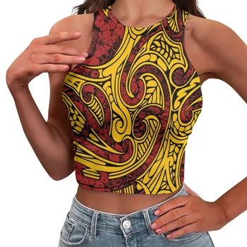 Татуировка с тотемом полинезийского племени Понпеи, женская майка из полиэстера, красно-желтая, повседневная пляжная сексуальная майка без рукавов, укороченный топ без рукавов