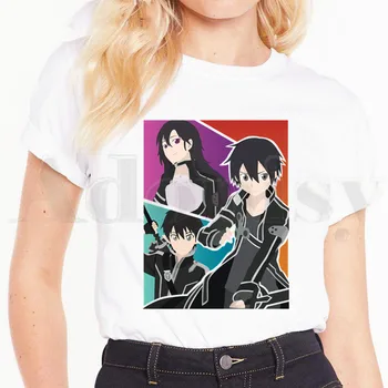 Аниме Sword Art Онлайн, футболки SAO Kirito, Юки Асуна, Женская футболка с коротким рукавом, женские топы, футболки в стиле Харадзюку, Винтажный стиль