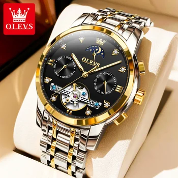 OLEVS Мужские автоматические механические часы элитного бизнес-бренда, наручные часы Reloj Hombre со светящимся календарем из нержавеющей стали
