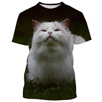 Мужская новая летняя футболка с 3D рисунком милого животного Кота с 3D рисунком, повседневная уличная одежда, Удобная верхняя одежда Оверсайз