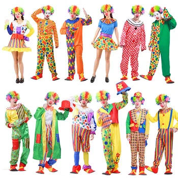Хэллоуин Для взрослых, Забавный Цирковой клоун, озорные костюмы для косплея для мужчин и женщин, карнавал, Рождественская вечеринка, костюм клоуна, парик и нос.
